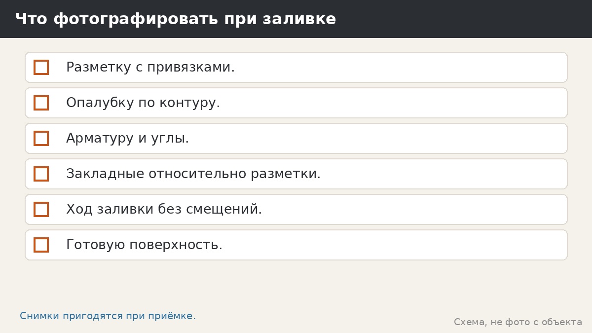 Что фотографировать при заливке
