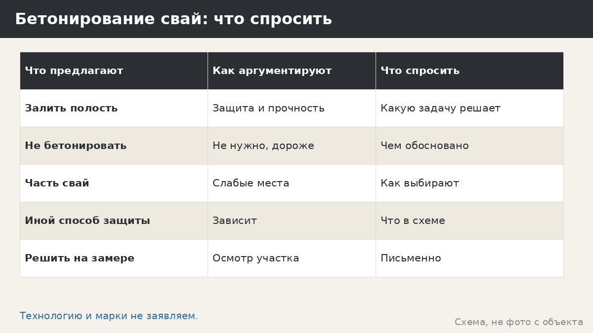 Бетонирование винтовых свай: нужно ли и что об этом спросить у менеджера