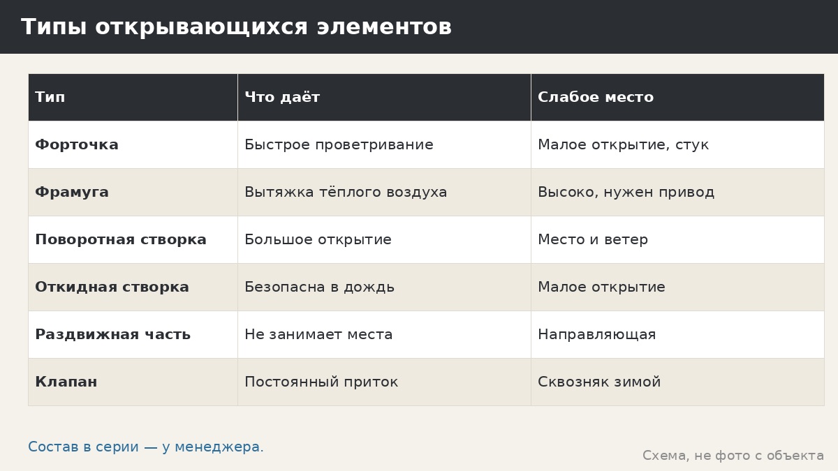 Открывающиеся форточки и фрамуги в беседке: типы и вопросы до заказа