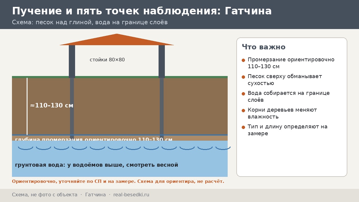 Как не получить пучение в Гатчине: основание для беседки на озёрных и песчаных отложениях — первый год под наблюдением