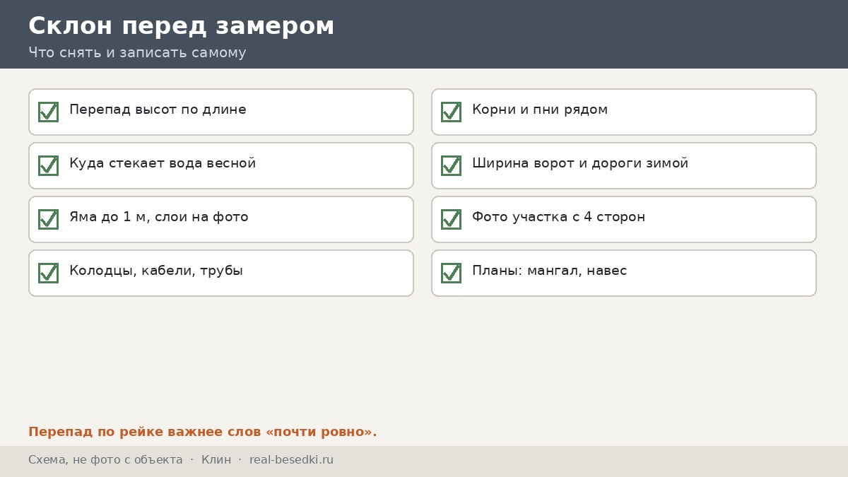Чек-лист участка перед замером, Клин