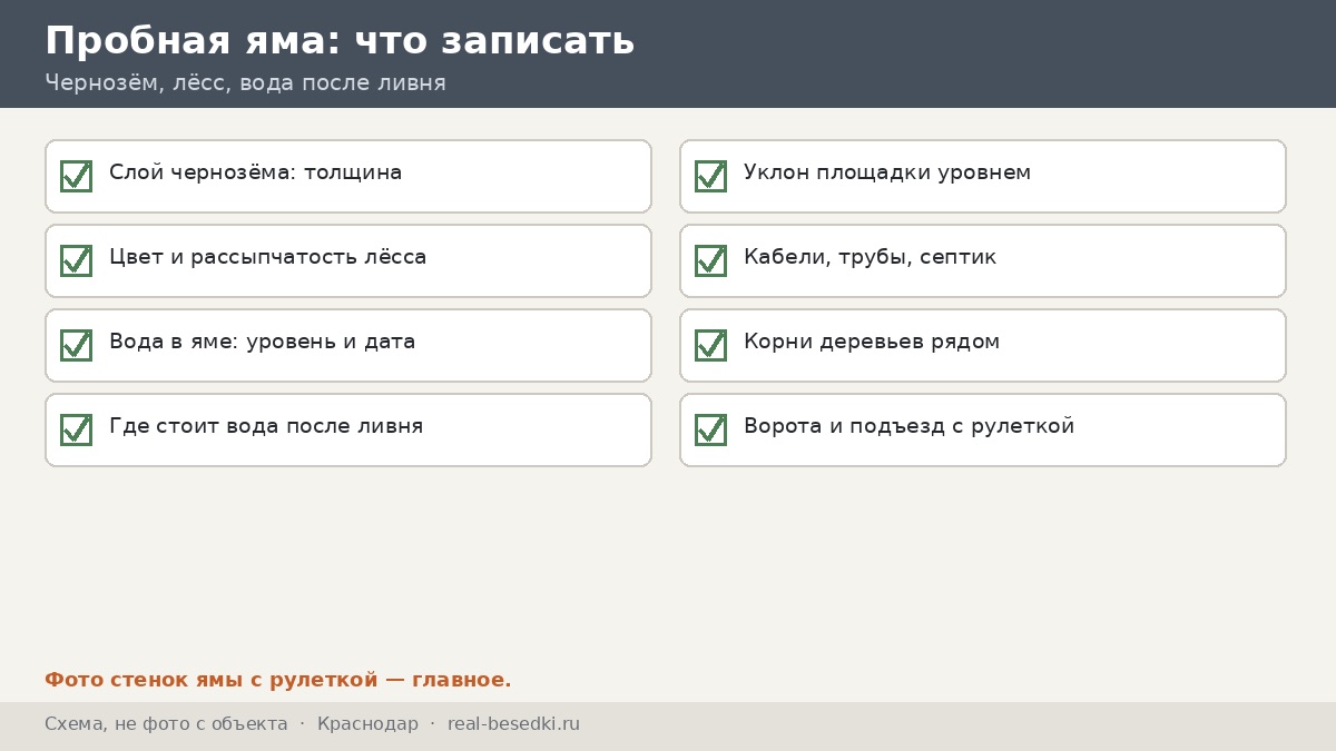 Пробная яма: что записать, Краснодар