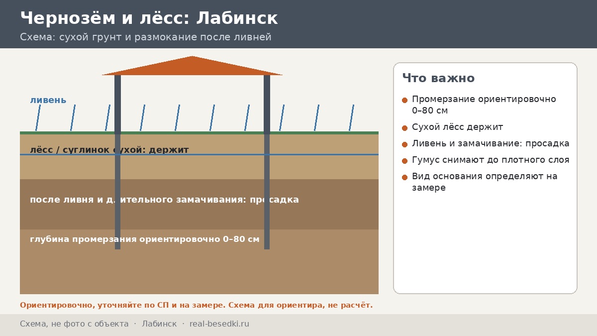 Основание в Лабинске: чернозём, лёсс и размокание грунта — три пробы на участке и ошибки после ливня