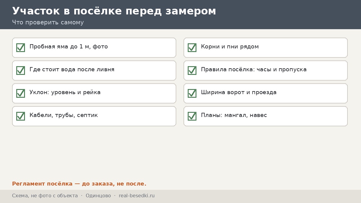 Чек-лист «участок перед заказом» для Одинцова