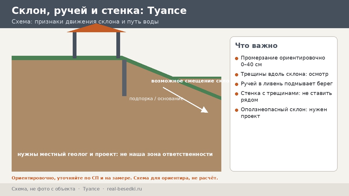 Склон, оползни и основание в Туапсе: как ставить беседку — семь признаков «не ставить» и три шага, если можно