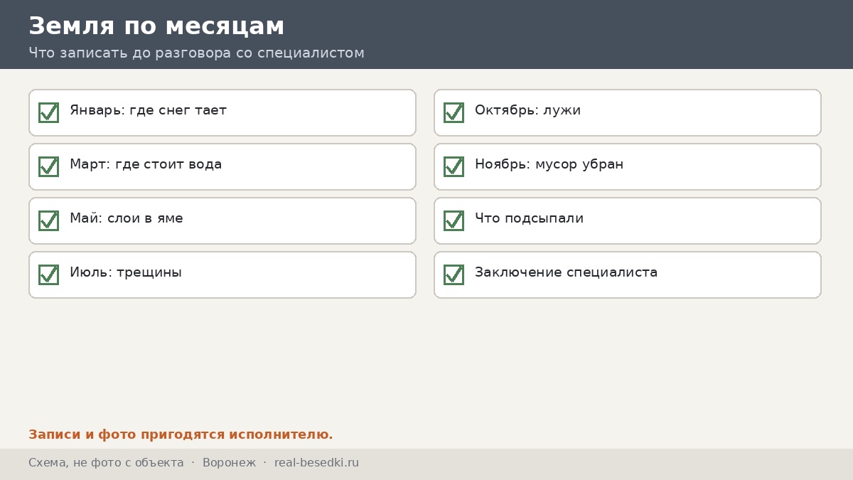 Чек-лист участка перед звонком, Воронеж