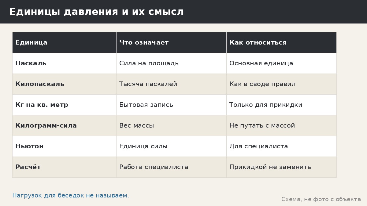 Как переводить кПа в килограммы на квадратный метр: принцип без нагрузок для беседок
