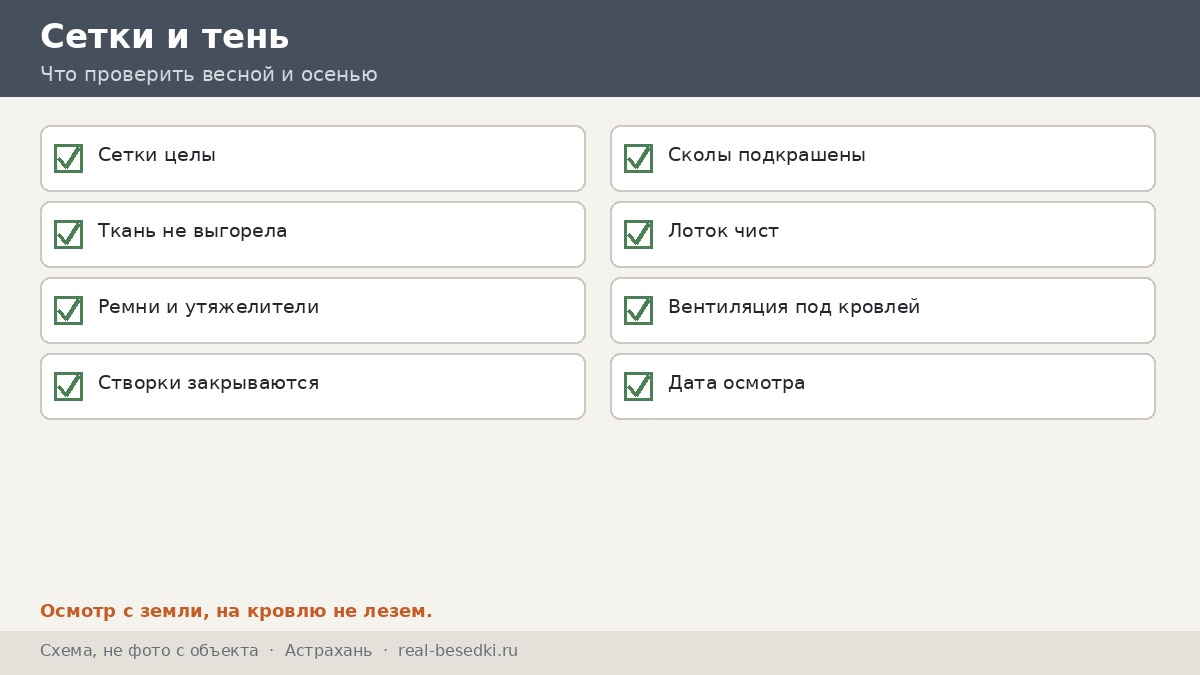 Чек-лист сеток и тени, Астрахань