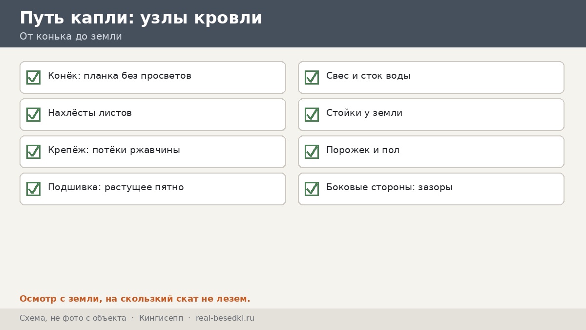 Восемь узлов кровли: осмотр, Кингисепп