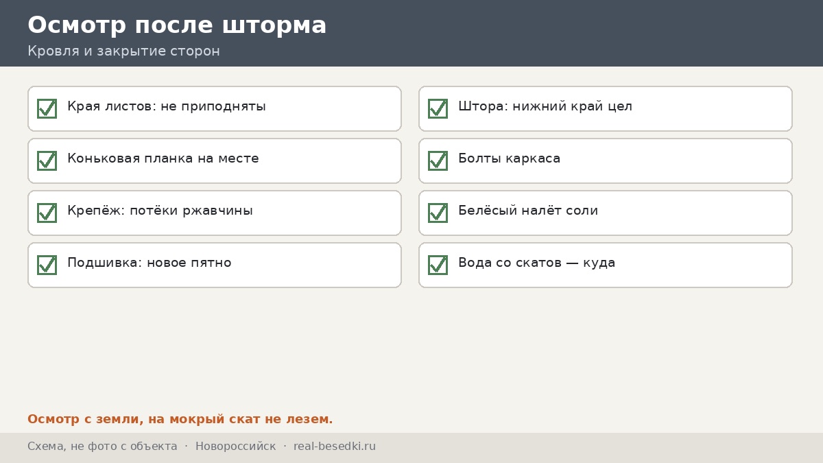 Восемь узлов кровли: осмотр после шторма, Новороссийск
