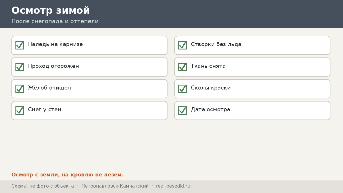 Осмотр кровли зимой: Петропавловск-Камчатский