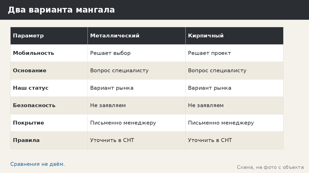 Металлический мангал или кирпичный: что сравнить и чего мы не заявляем