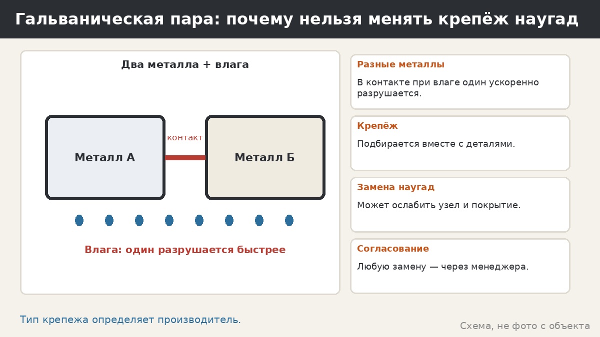 Гальваническая пара: почему нельзя менять крепёж наугад