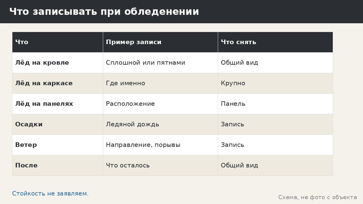 Обледенение конструкций и ветер: что наблюдать и как писать менеджеру про беседку