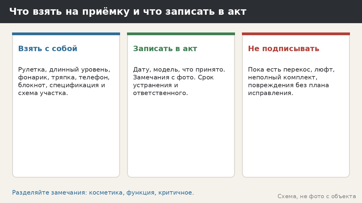 Что взять на приёмку и что записать в акт