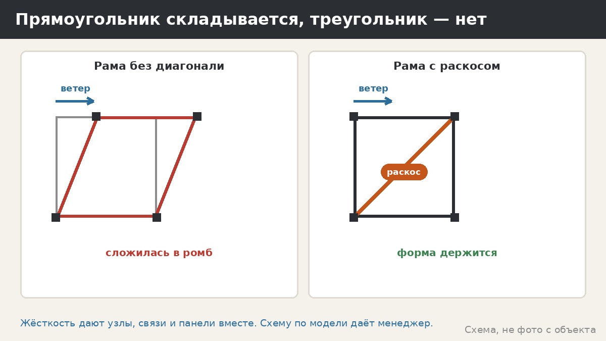 Раскосы и жёсткость каркаса: зачем в беседке диагональные трубы и что будет без них