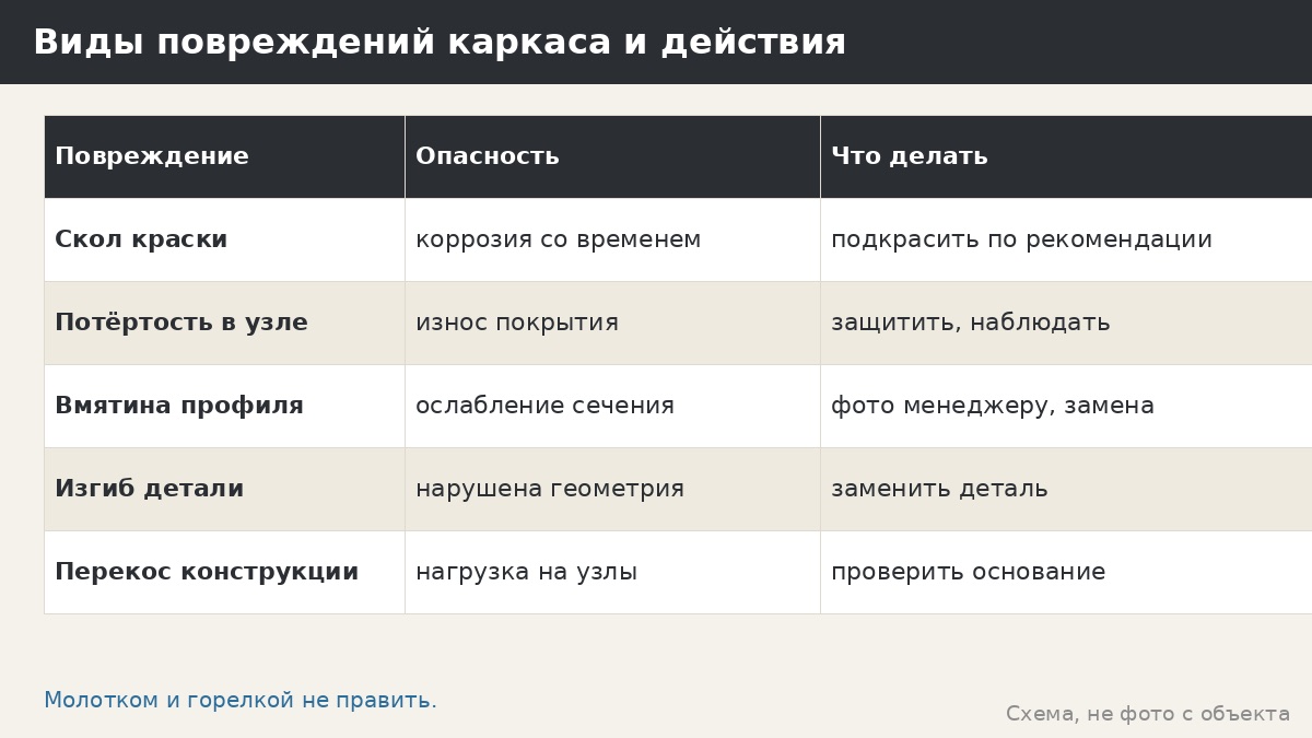 Ремонт вмятин и деформаций каркаса беседки: что можно исправить, а что нужно менять