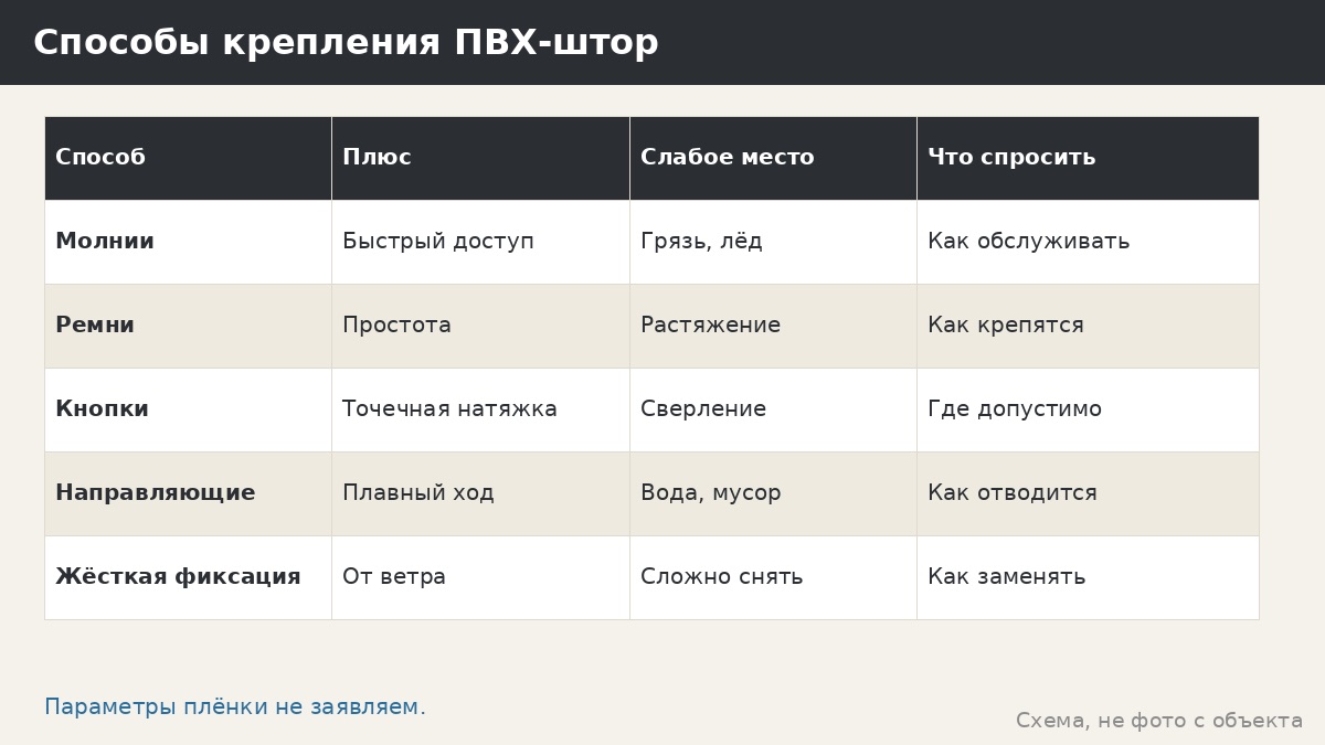 Штора из ПВХ на молнии или ремнях: как выбрать способ крепления