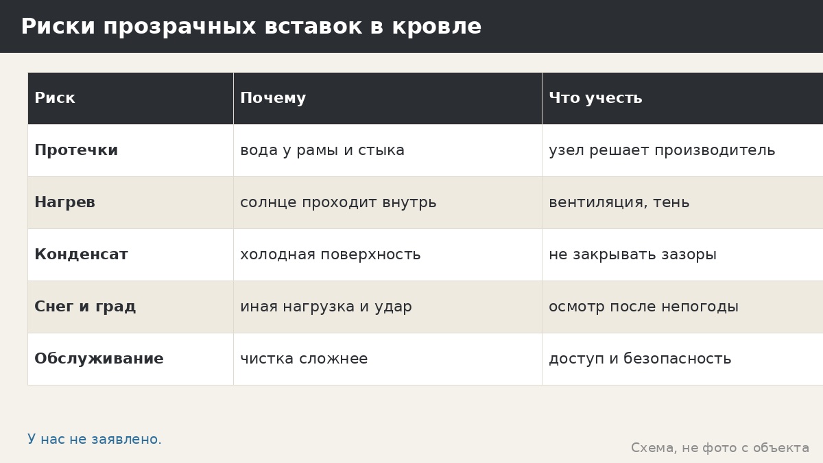 Риски прозрачных вставок в кровле