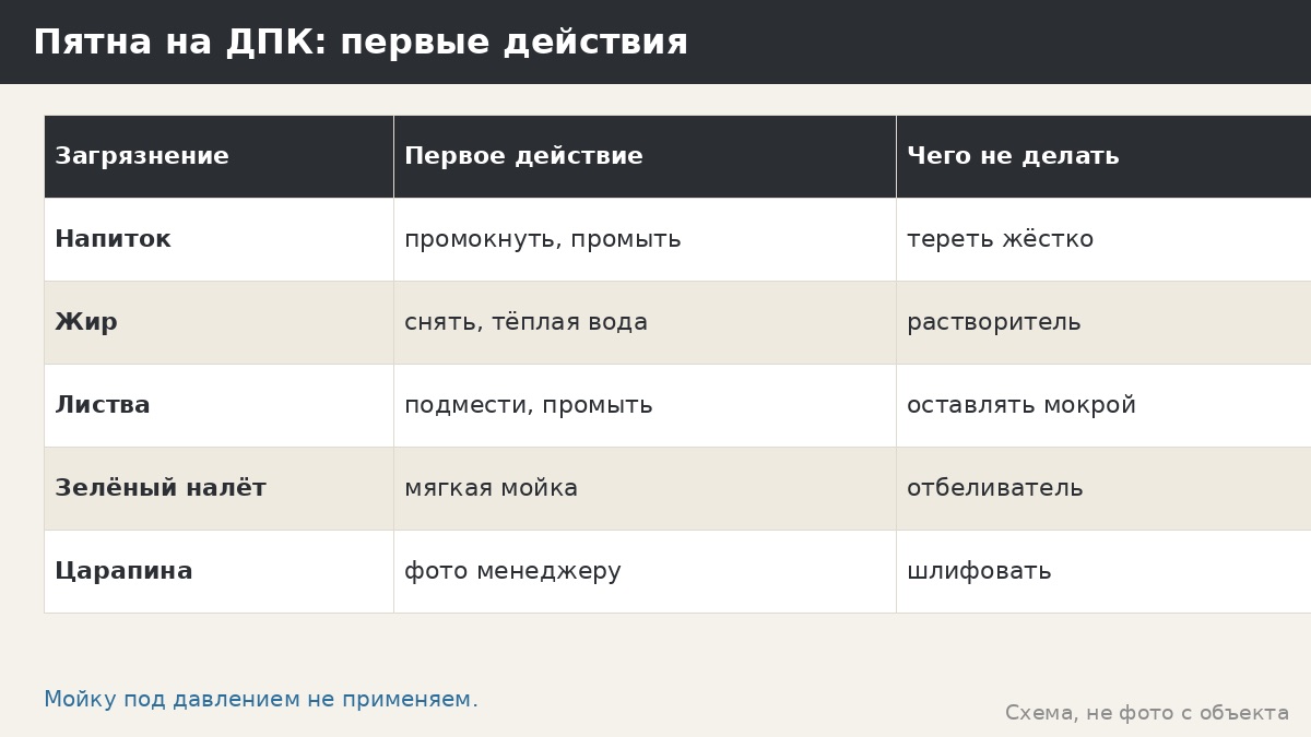 Пятна на ДПК и первые действия