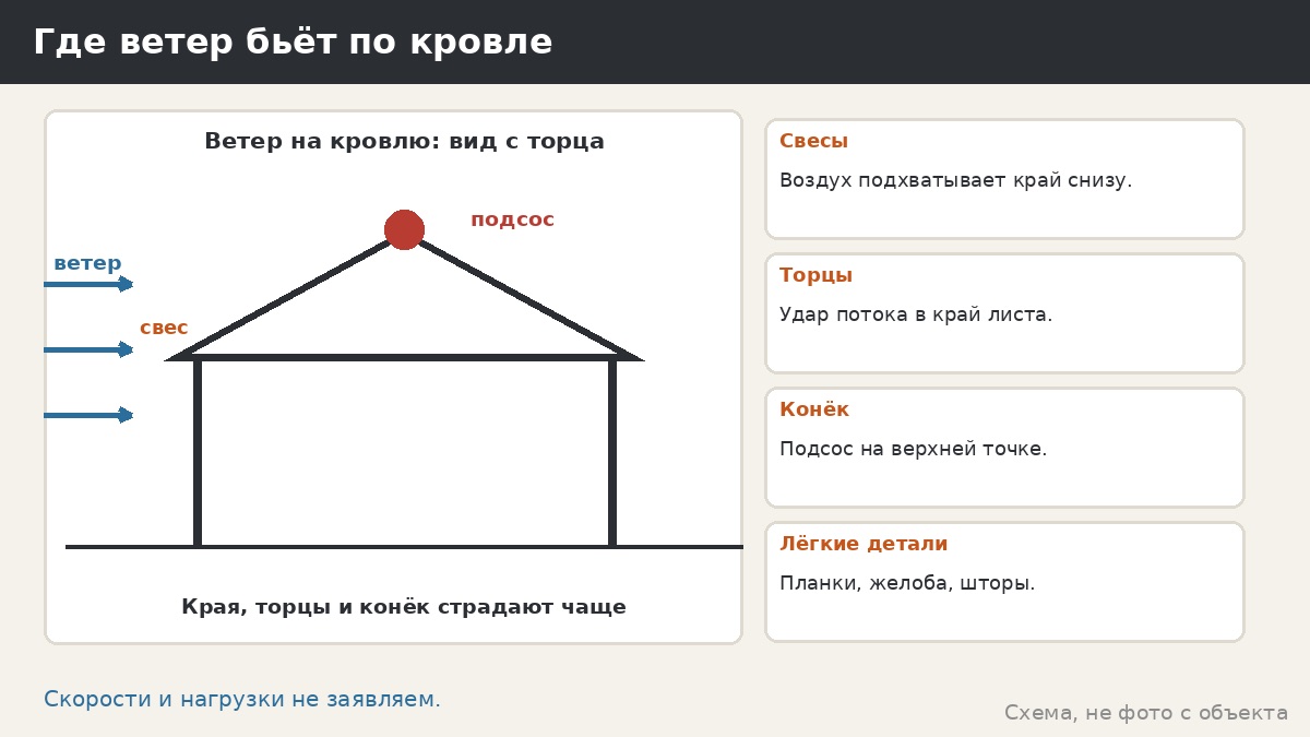 Кровля при сильном ветре: типичные отрывы и как их предупредить