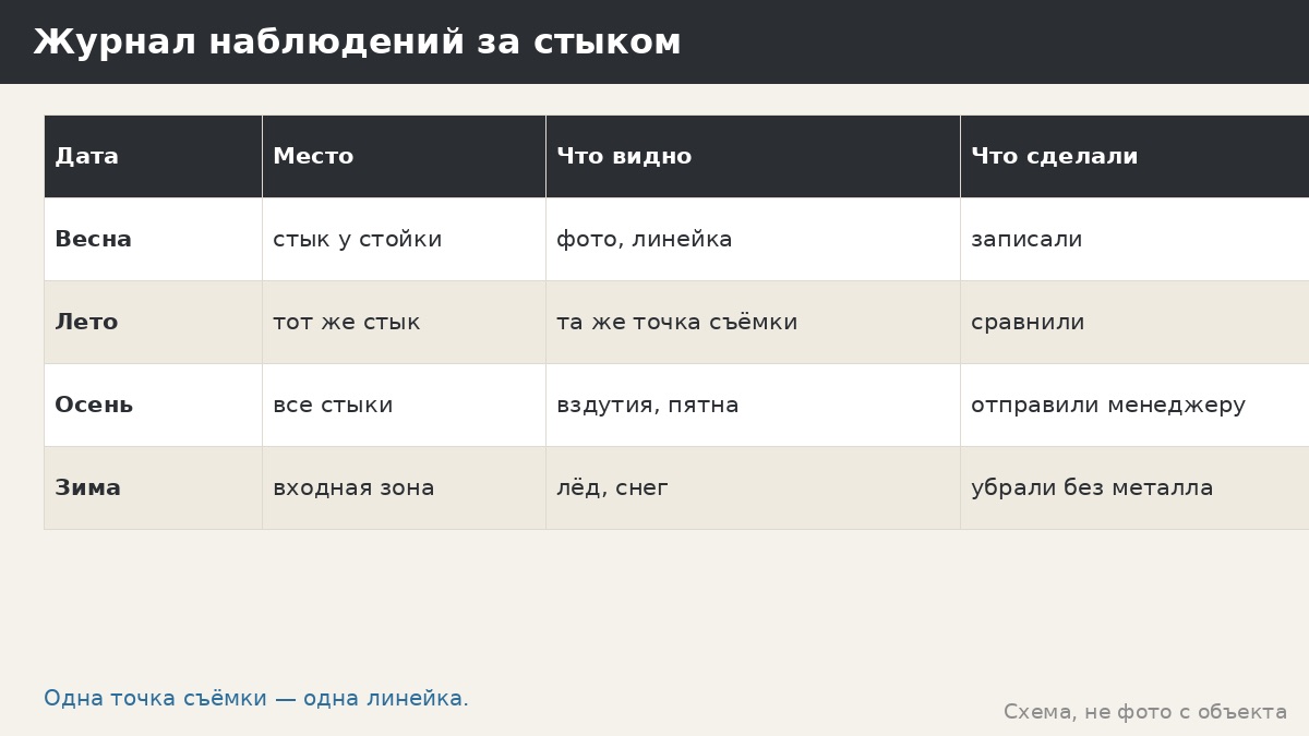 Журнал наблюдений за стыками